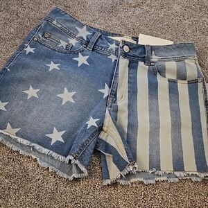 A4# Cato Blue and White Star Stripe Jean Shorts